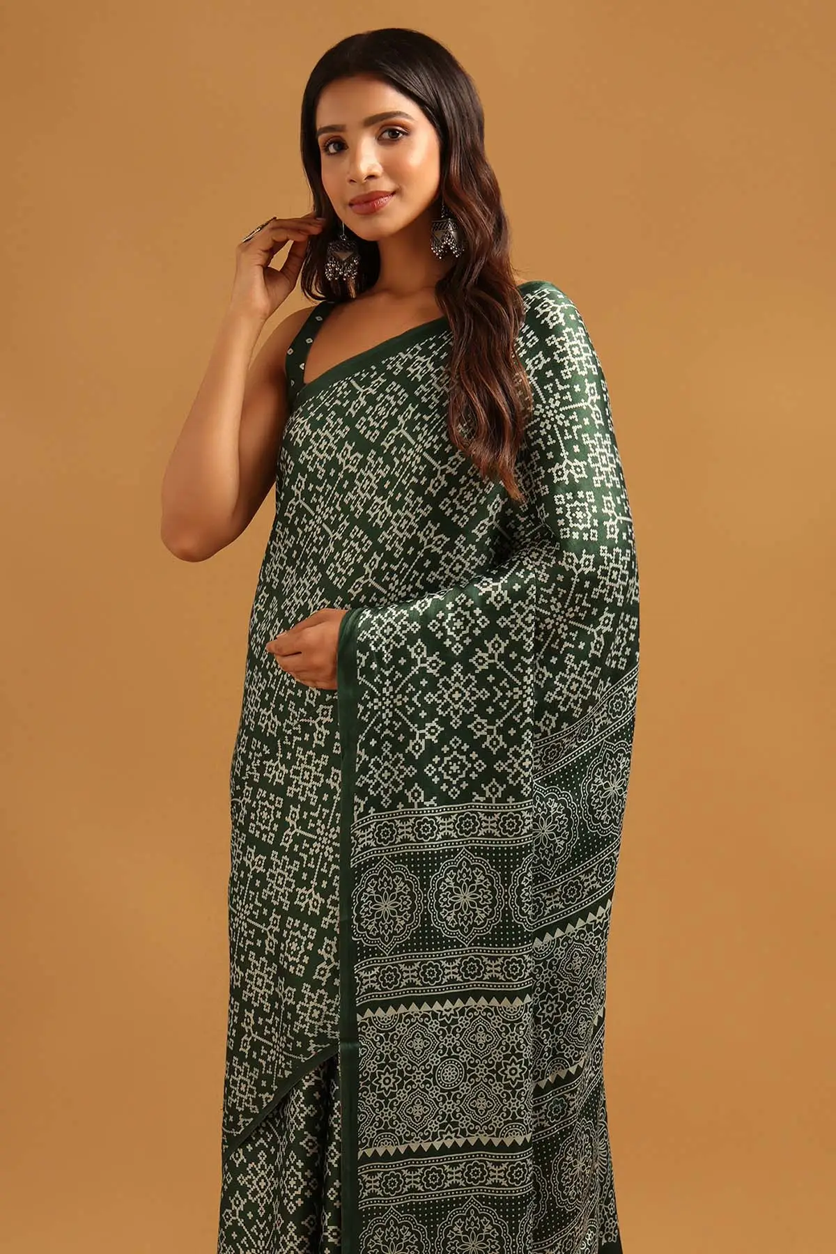 Green Viscose Blend Patola Printed Saree